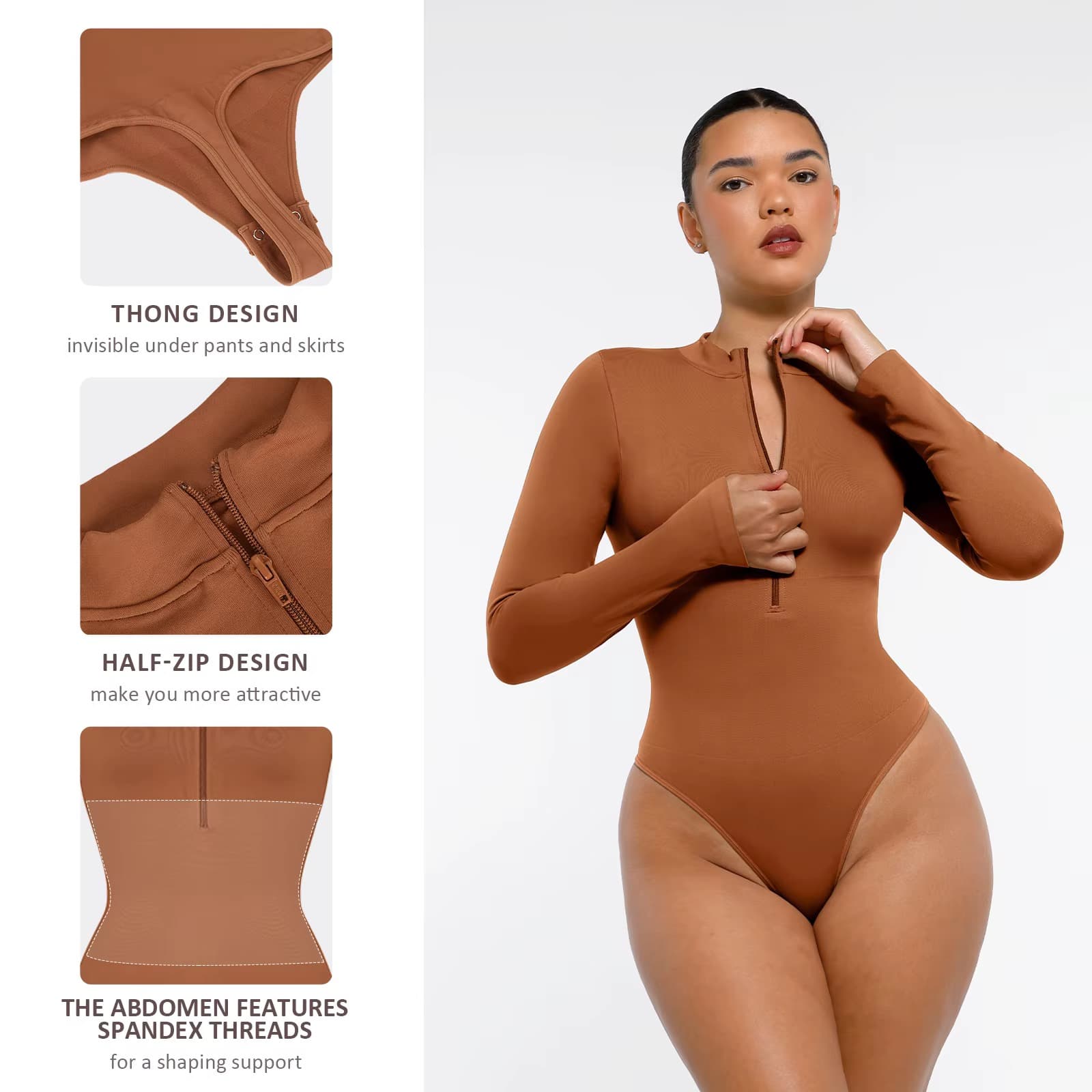 Long Sleeve Seamless Shaper Bodysuit view 6